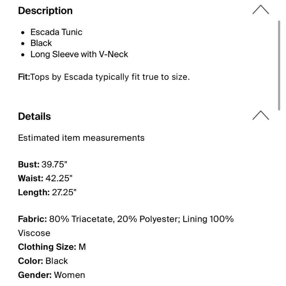 Escada Authentic Solid Black V Neck Long Sleeve A… - image 8